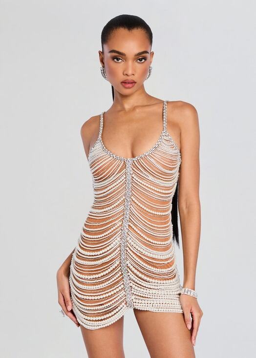 Retrofete Dresses & Skirts - Retrofete Hollis Embellished Mini Dress - S - Silver/Nude